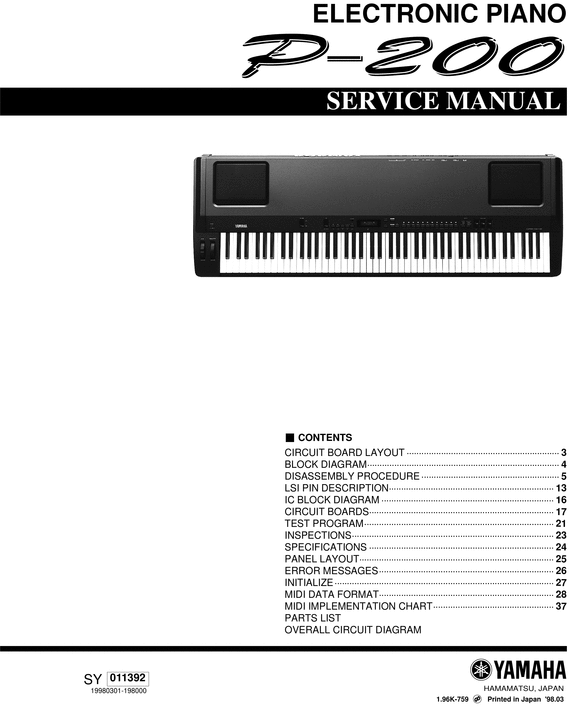 yamaha digital piano p 95 manual