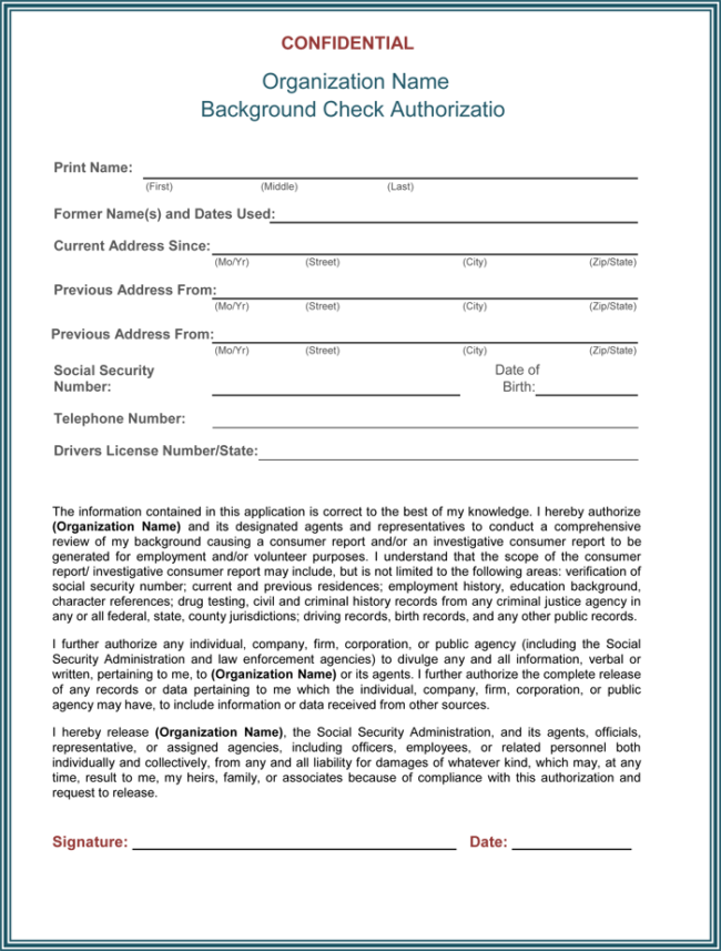 Employment application template background check