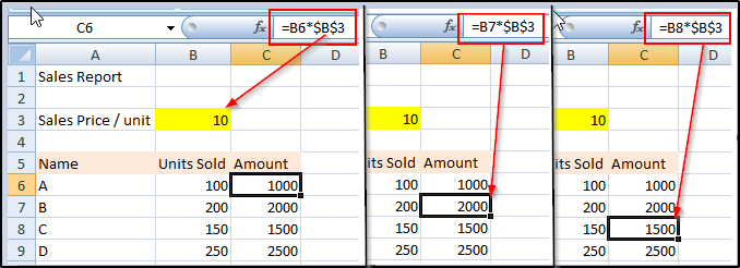 Excel how to keep one cell constant in formula