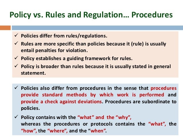 Difference between policy and procedure and guidelines