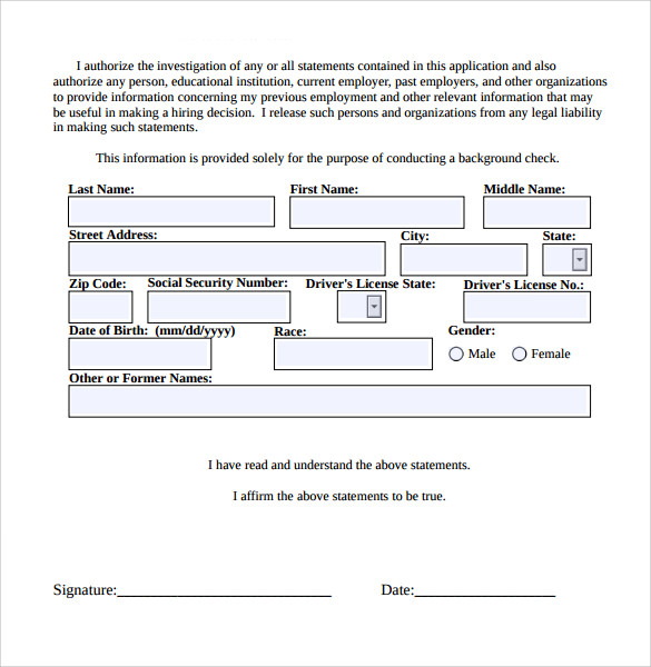 Employment application template background check